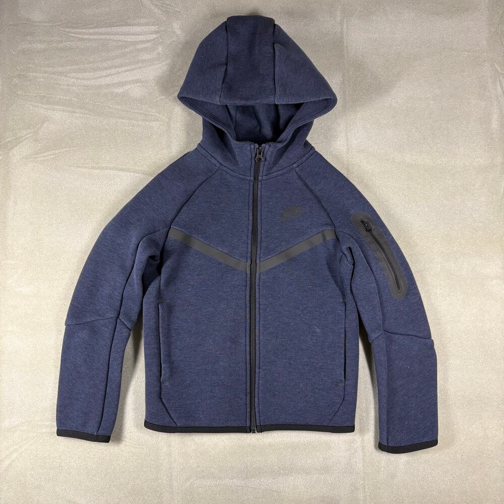 Nike‎ Tech Fleece Full Zip Hoodie Youth Small Blue Heather Jacket Kids